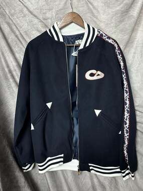 Dior and Otani Workshop Embroidered Oblique Side-Stripe Varsity Bomber Jacket